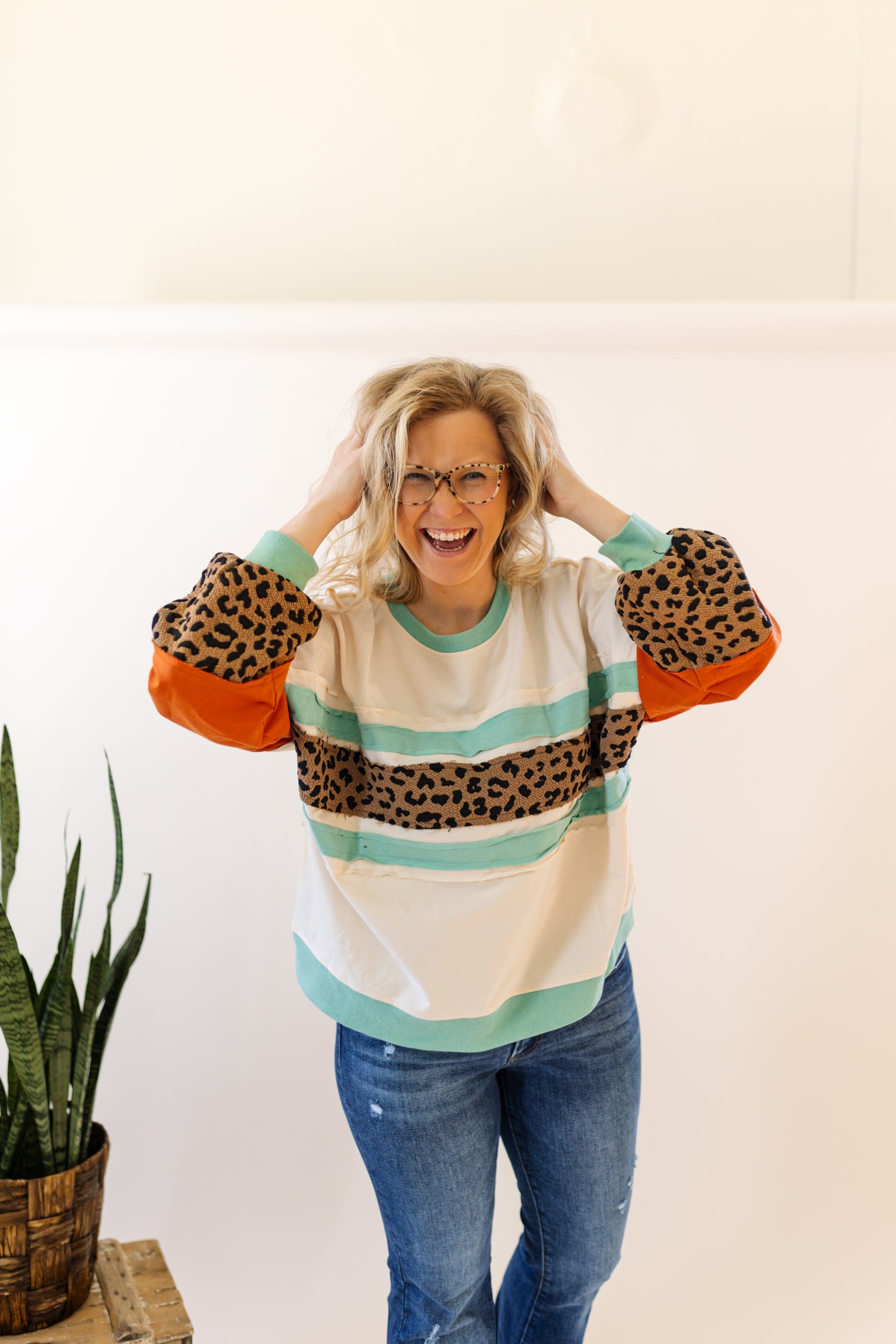 Leopard Colorblock Top
