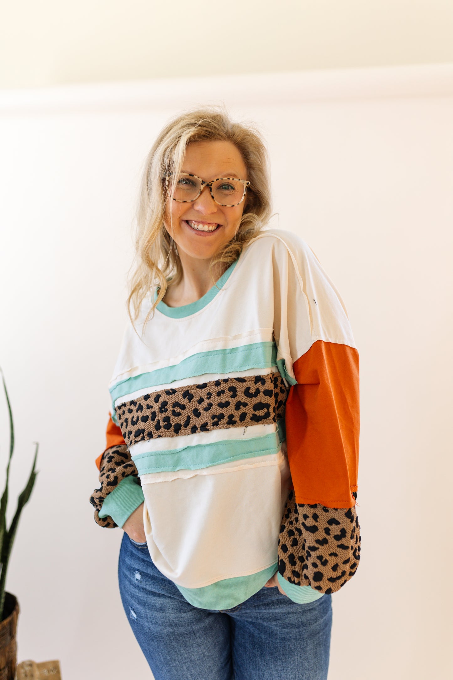 Leopard Colorblock Top