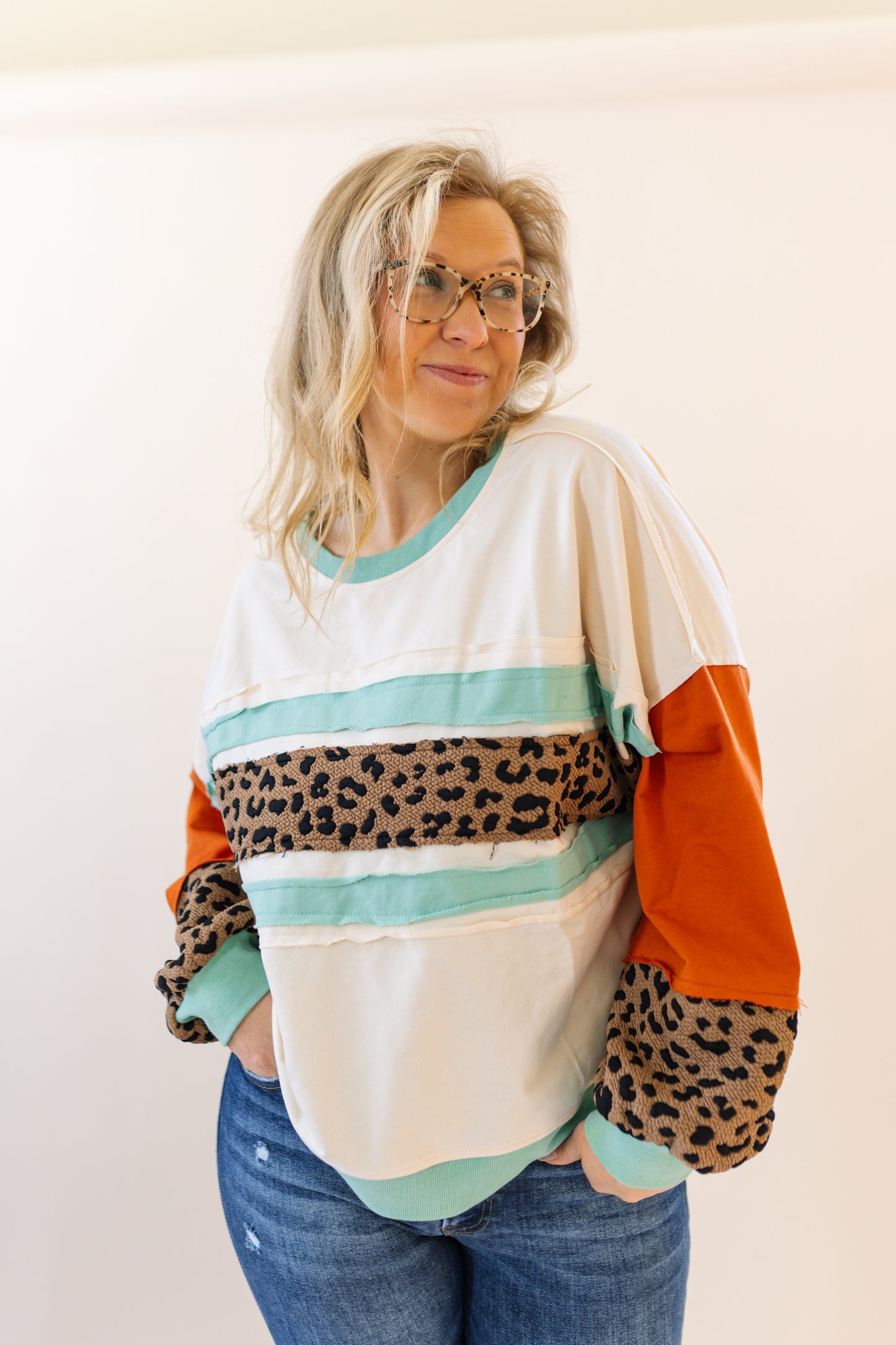 Leopard Colorblock Top