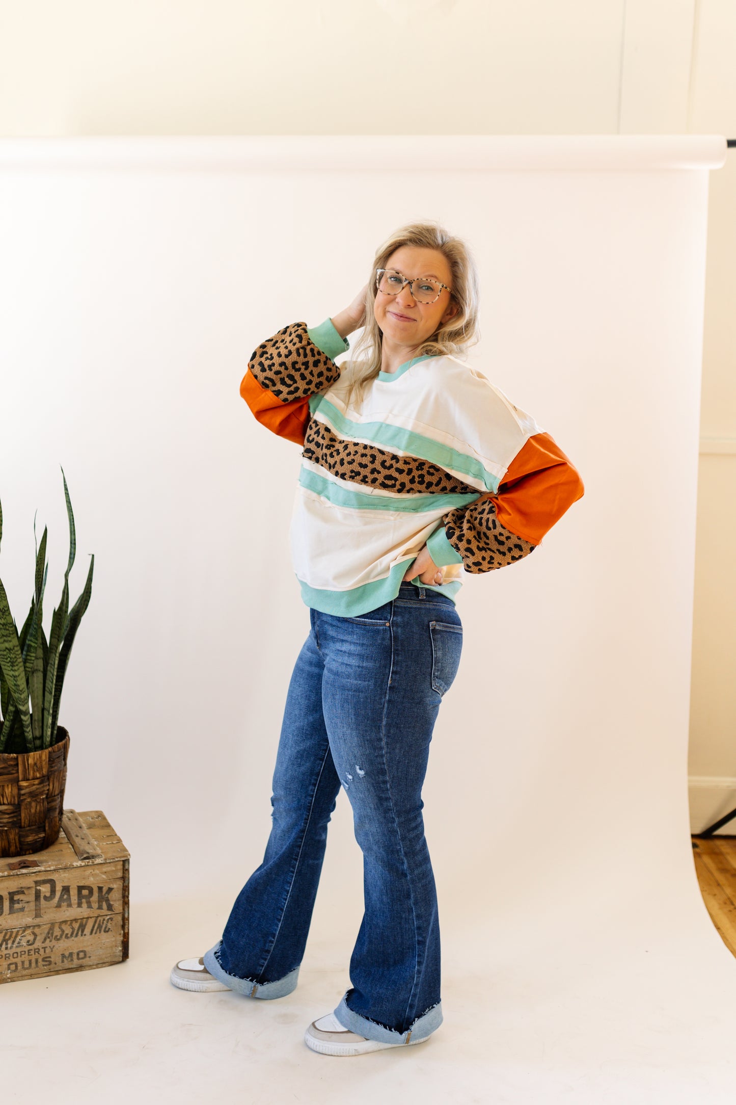 Leopard Colorblock Top
