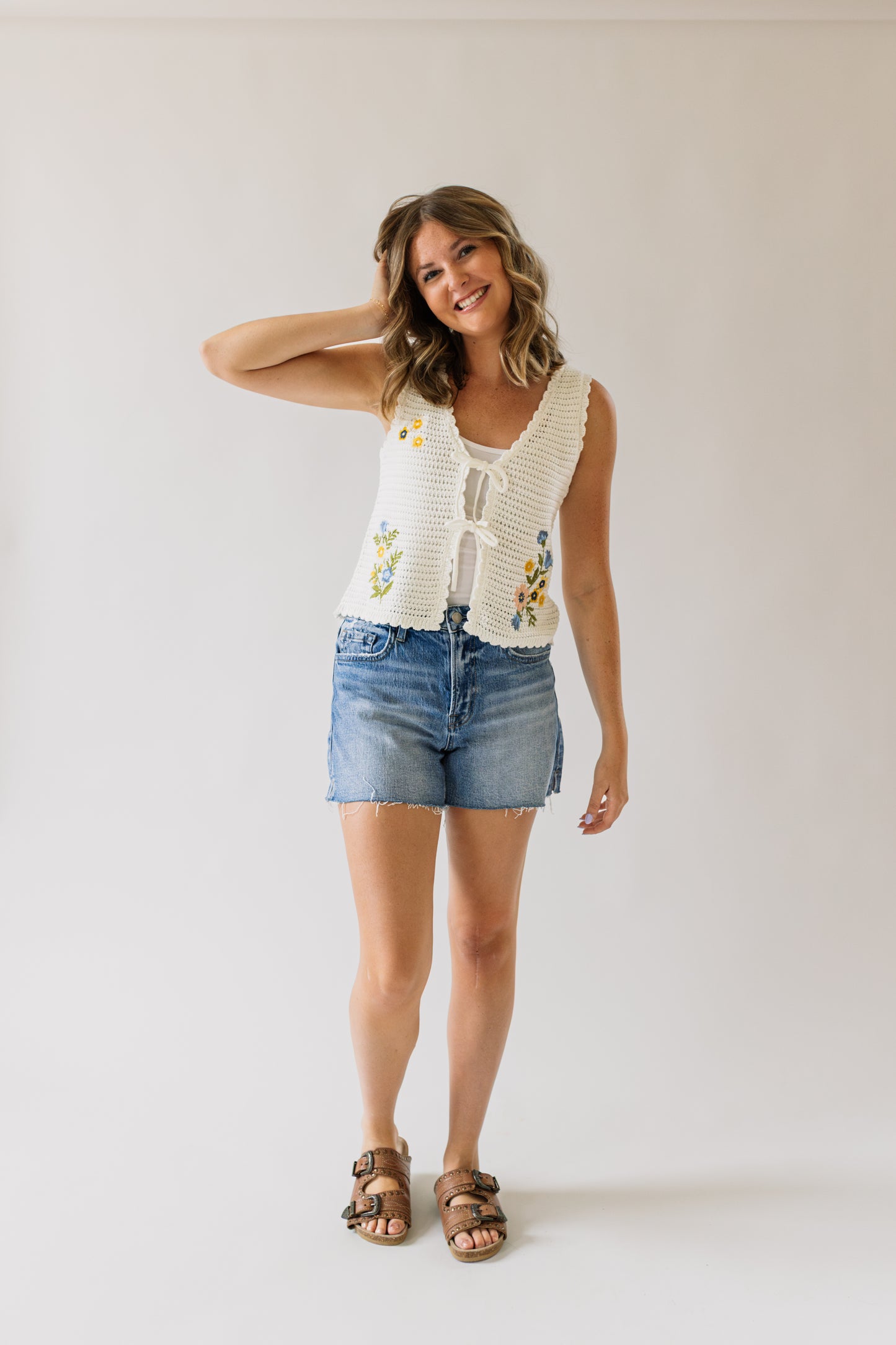 Floral Embroidery Crochet Vest