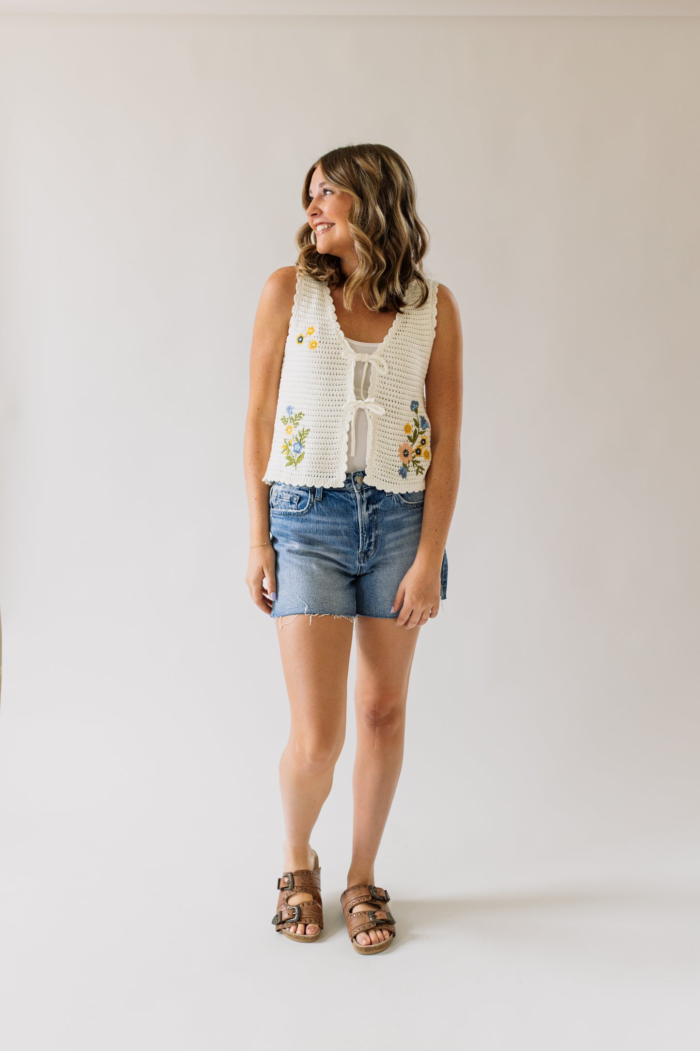 Floral Embroidery Crochet Vest