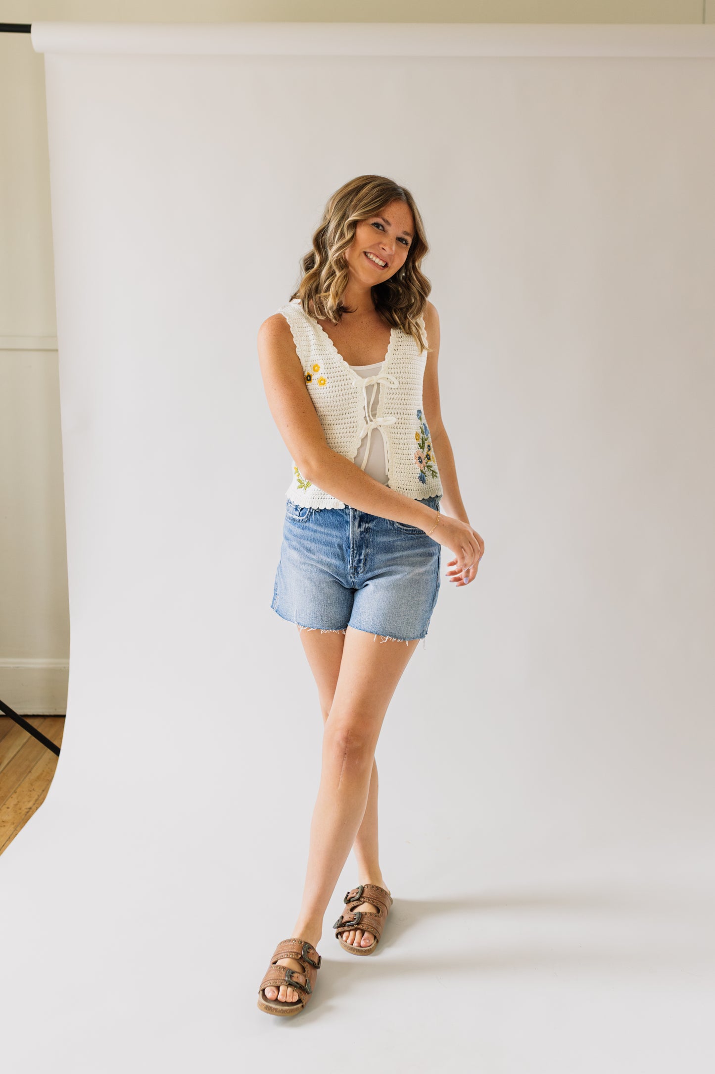 Floral Embroidery Crochet Vest