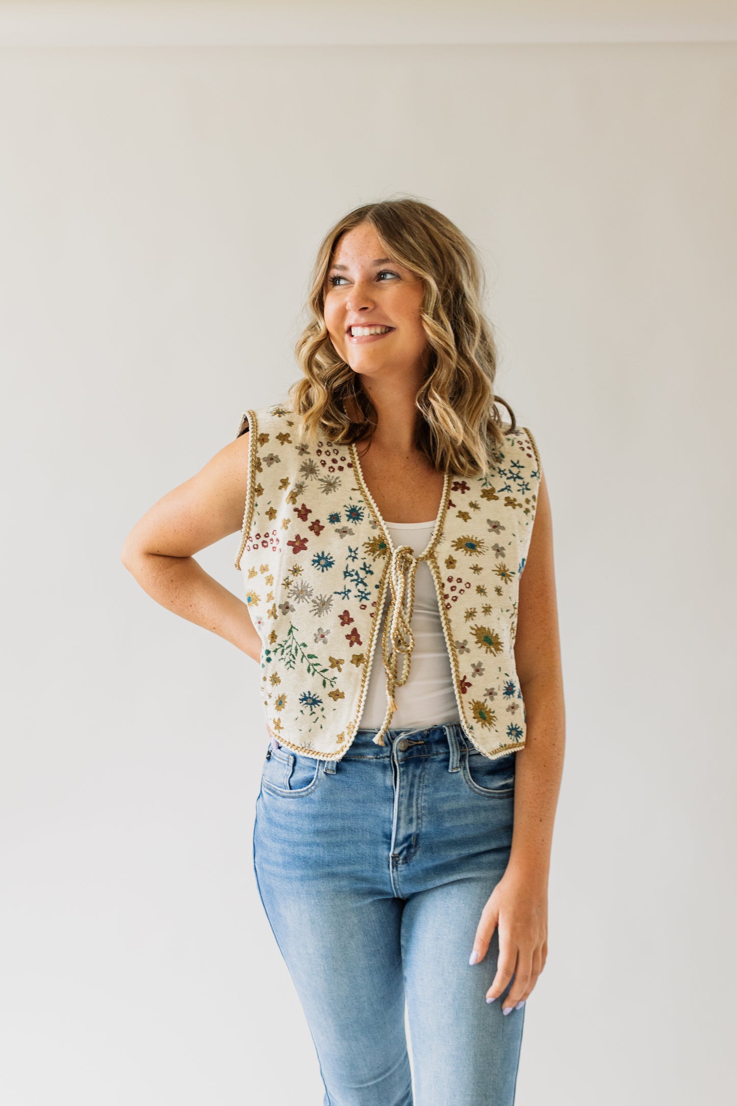 Floral Front Tie Vest