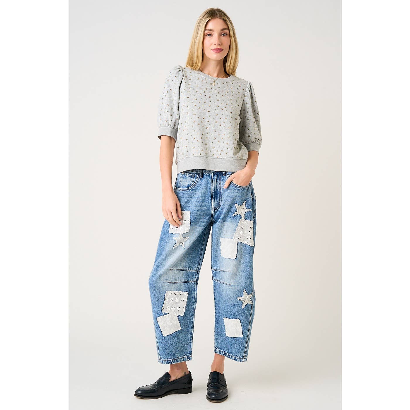 Patchwork Barrel Jean