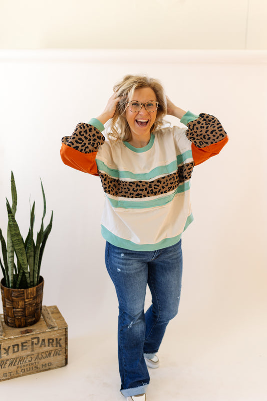 Leopard Colorblock Top