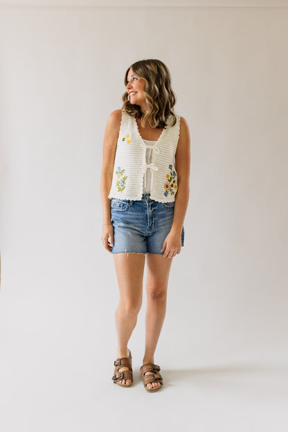 Floral Embroidery Crochet Vest