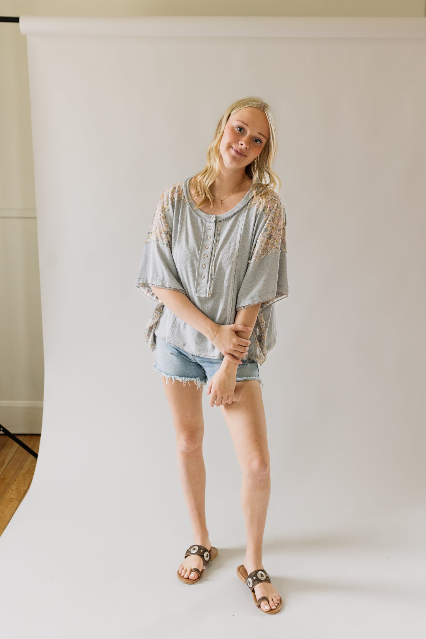 Floral Accent Short Sleeve Top