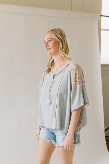 Floral Accent Short Sleeve Top