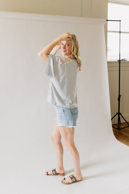 Floral Accent Short Sleeve Top