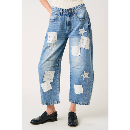 Patchwork Barrel Jean