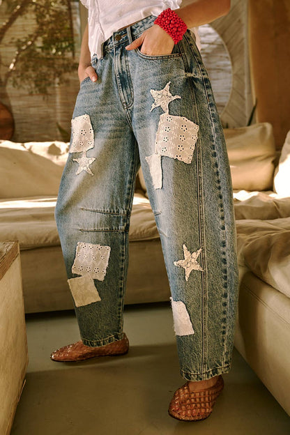 Patchwork Barrel Jean