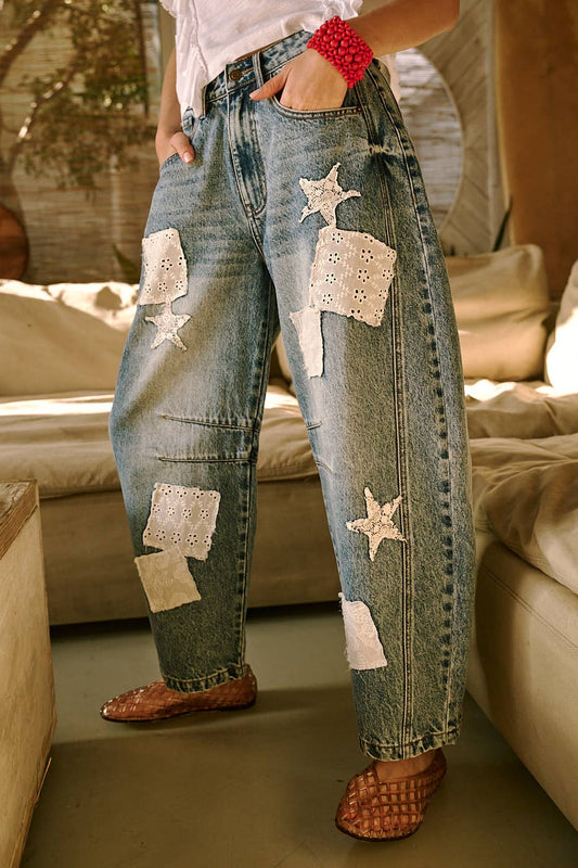 Patchwork Barrel Jean