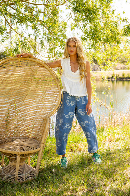 Floral Barrel Jean