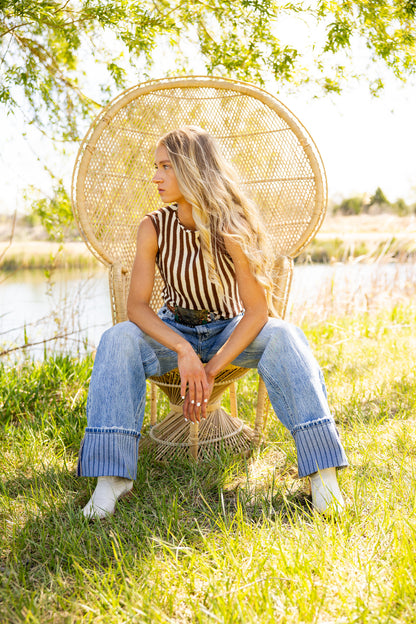 Stripe Cuff Wide Leg Jean