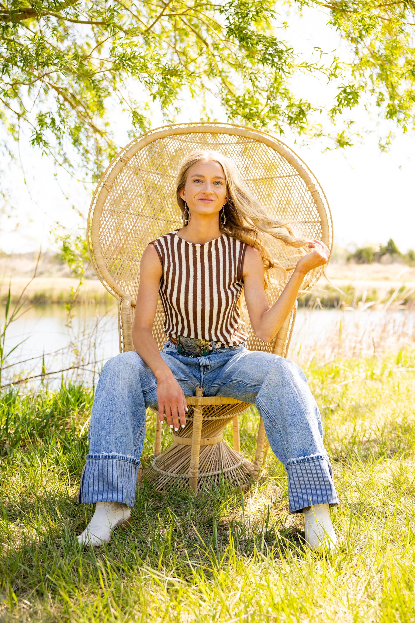 Stripe Cuff Wide Leg Jean