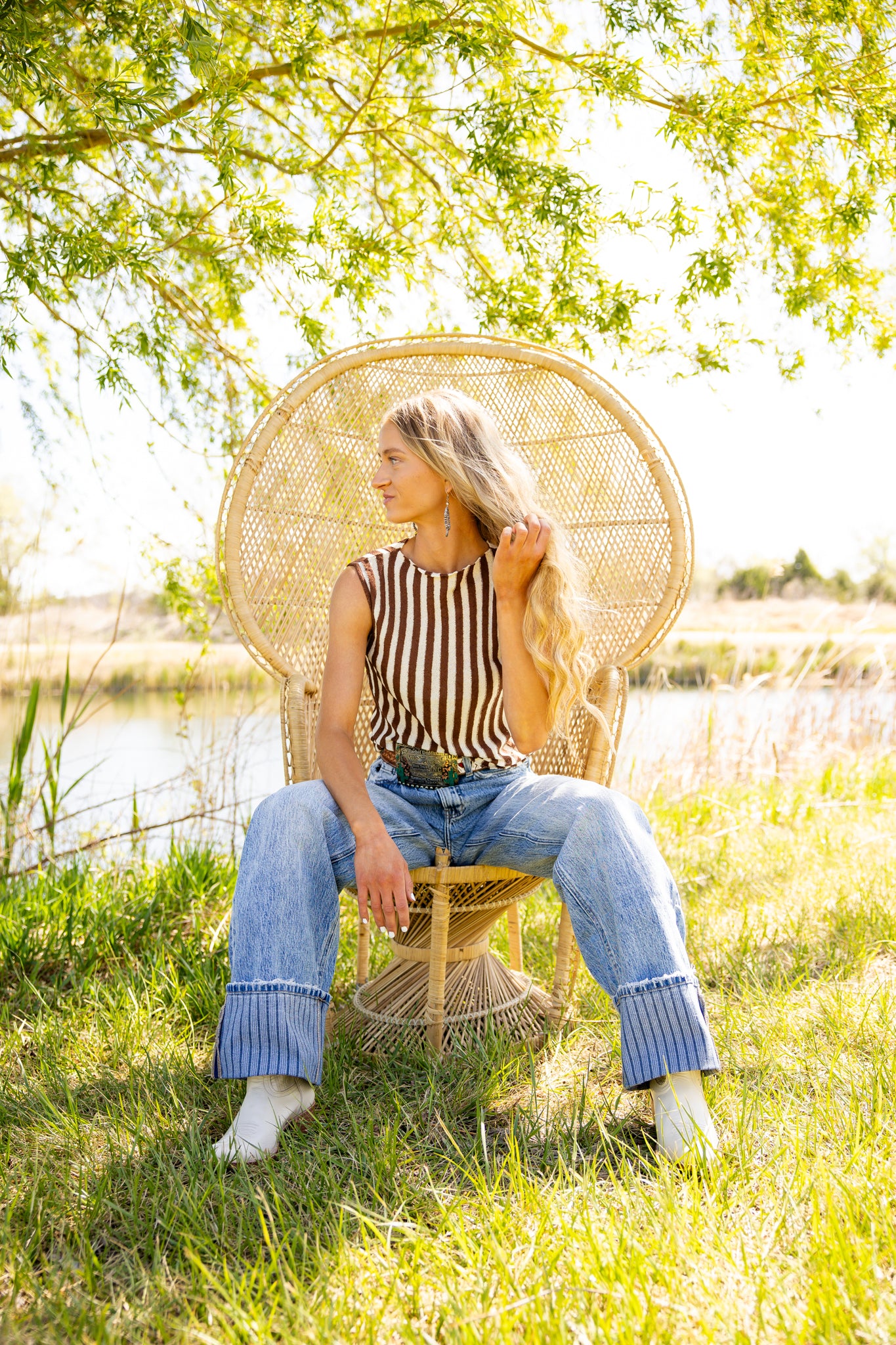 Stripe Cuff Wide Leg Jean