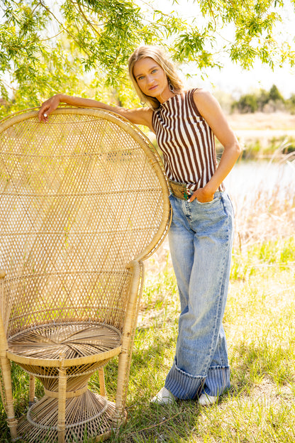 Stripe Cuff Wide Leg Jean