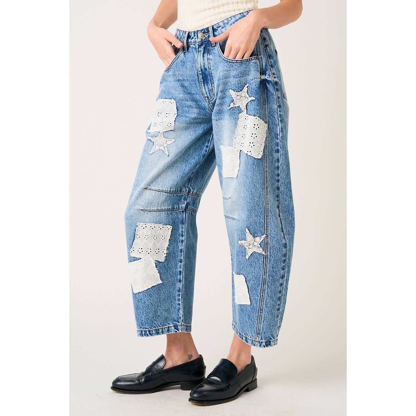 Patchwork Barrel Jean