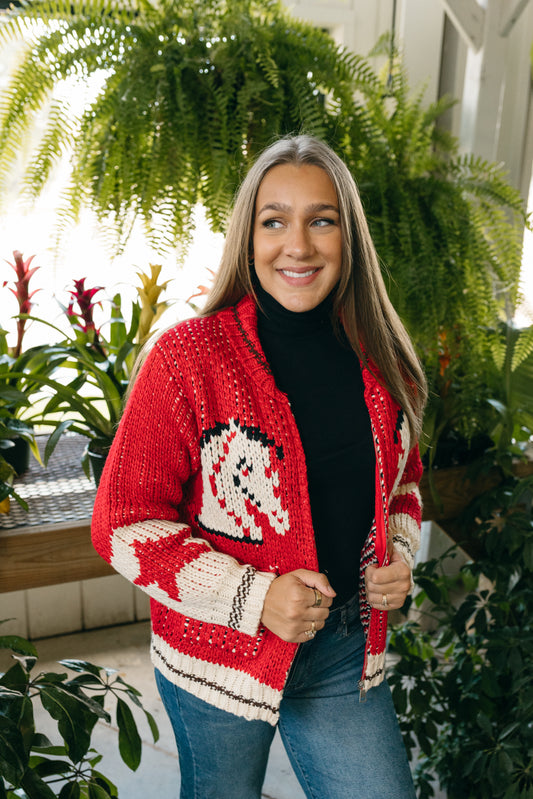 Red Horse Zip Sweater