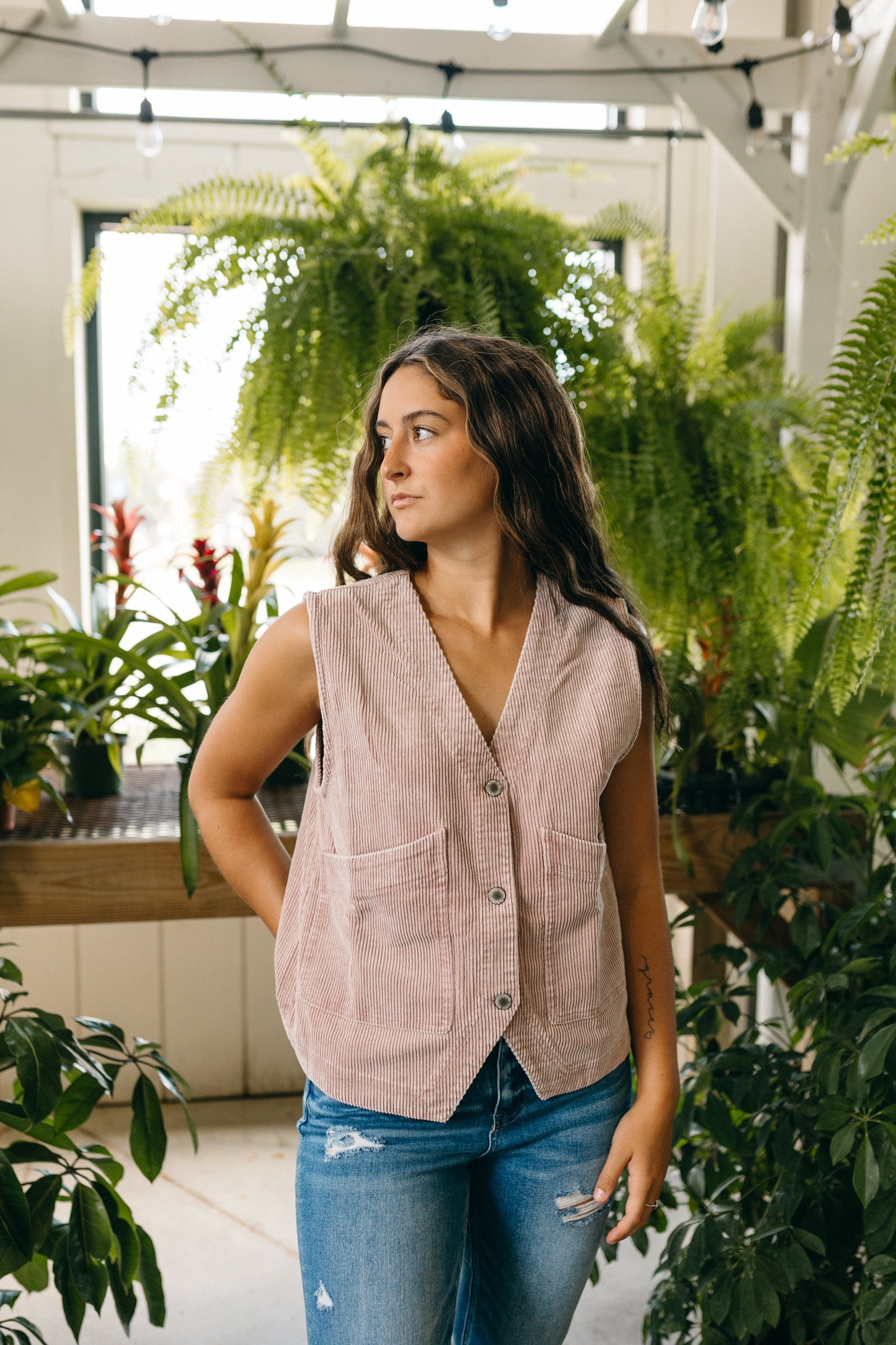 Mauve Corduroy Button Vest