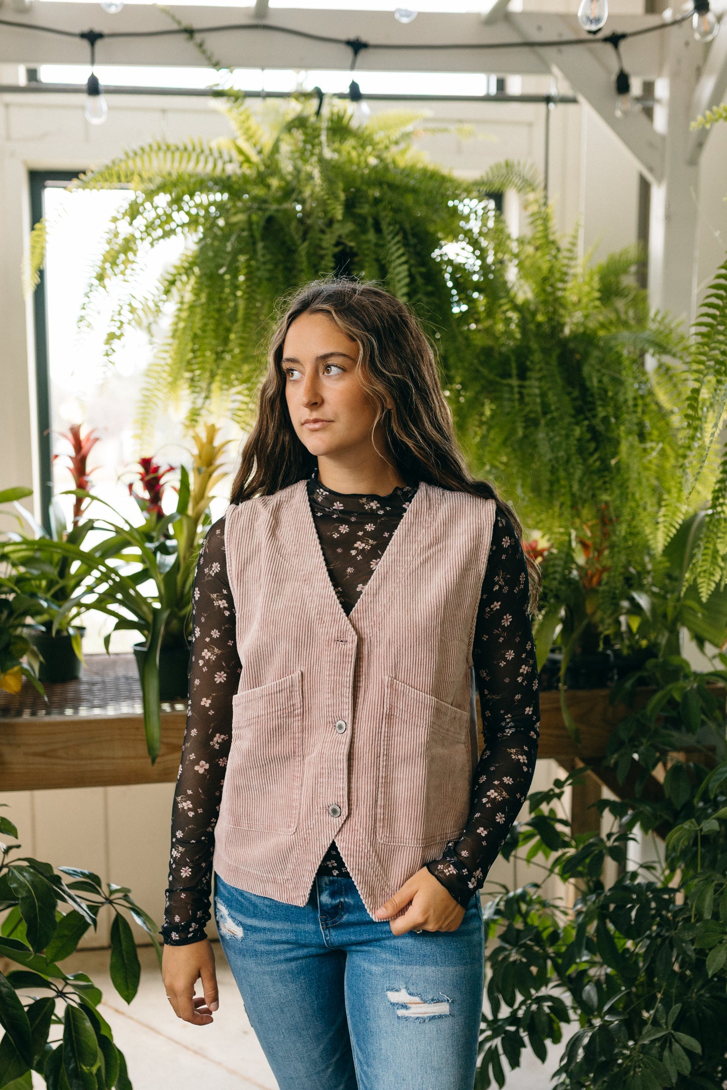 Mauve Corduroy Button Vest