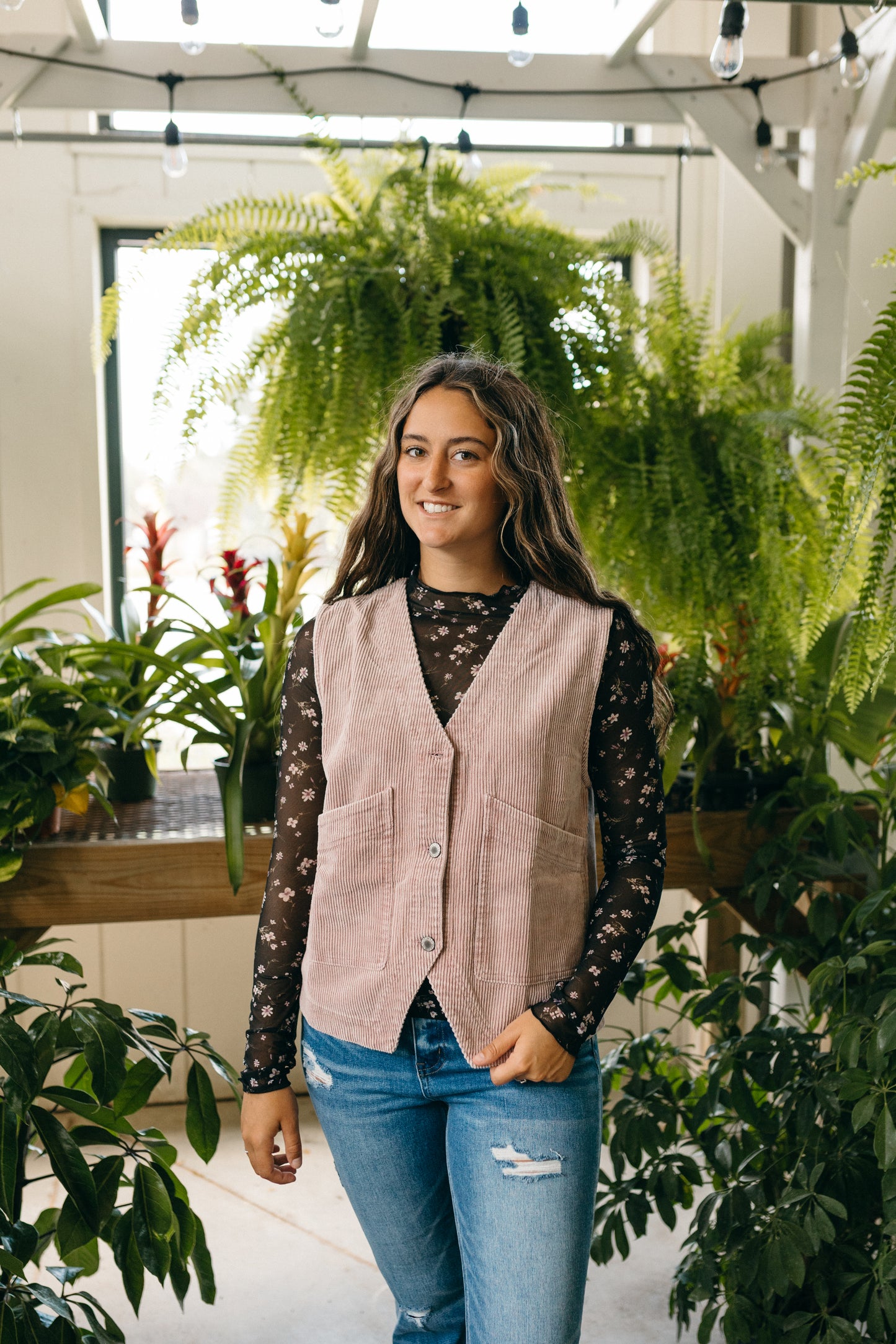 Mauve Corduroy Button Vest