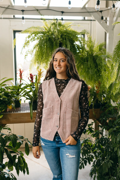 Mauve Corduroy Button Vest