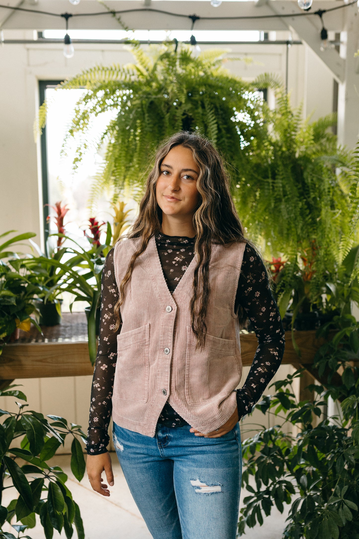 Mauve Corduroy Button Vest