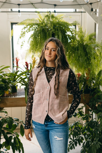 Mauve Corduroy Button Vest