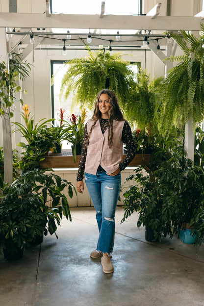Mauve Corduroy Button Vest
