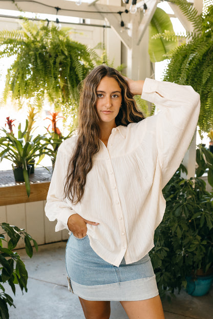 Crinkled Button Down Top