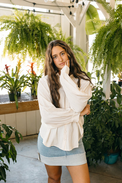 Crinkled Button Down Top