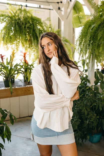 Crinkled Button Down Top