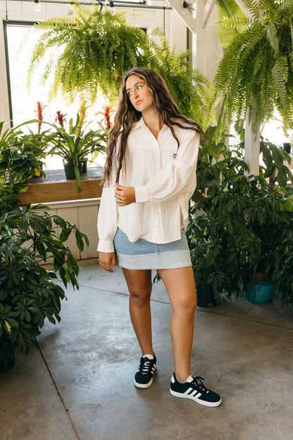 Crinkled Button Down Top