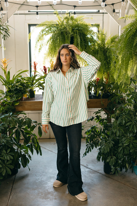 Green Stripe Button Down Top