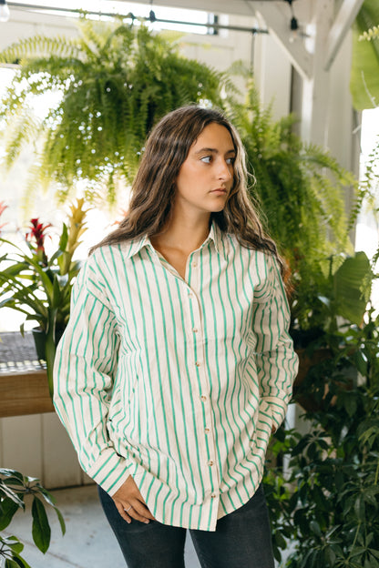 Green Stripe Button Down Top
