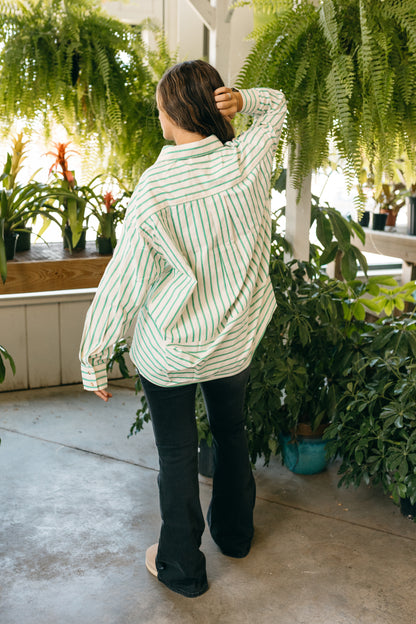 Green Stripe Button Down Top