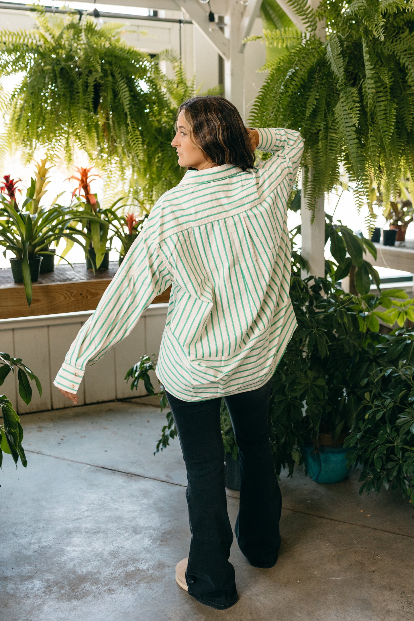 Green Stripe Button Down Top